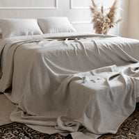 Natural Linen Bedspread, Undyed Linen Bed Couch Cover, Rustic bedding, Large bed throw, Heavy linen fabric, Full Queen King Coverlet Quilt