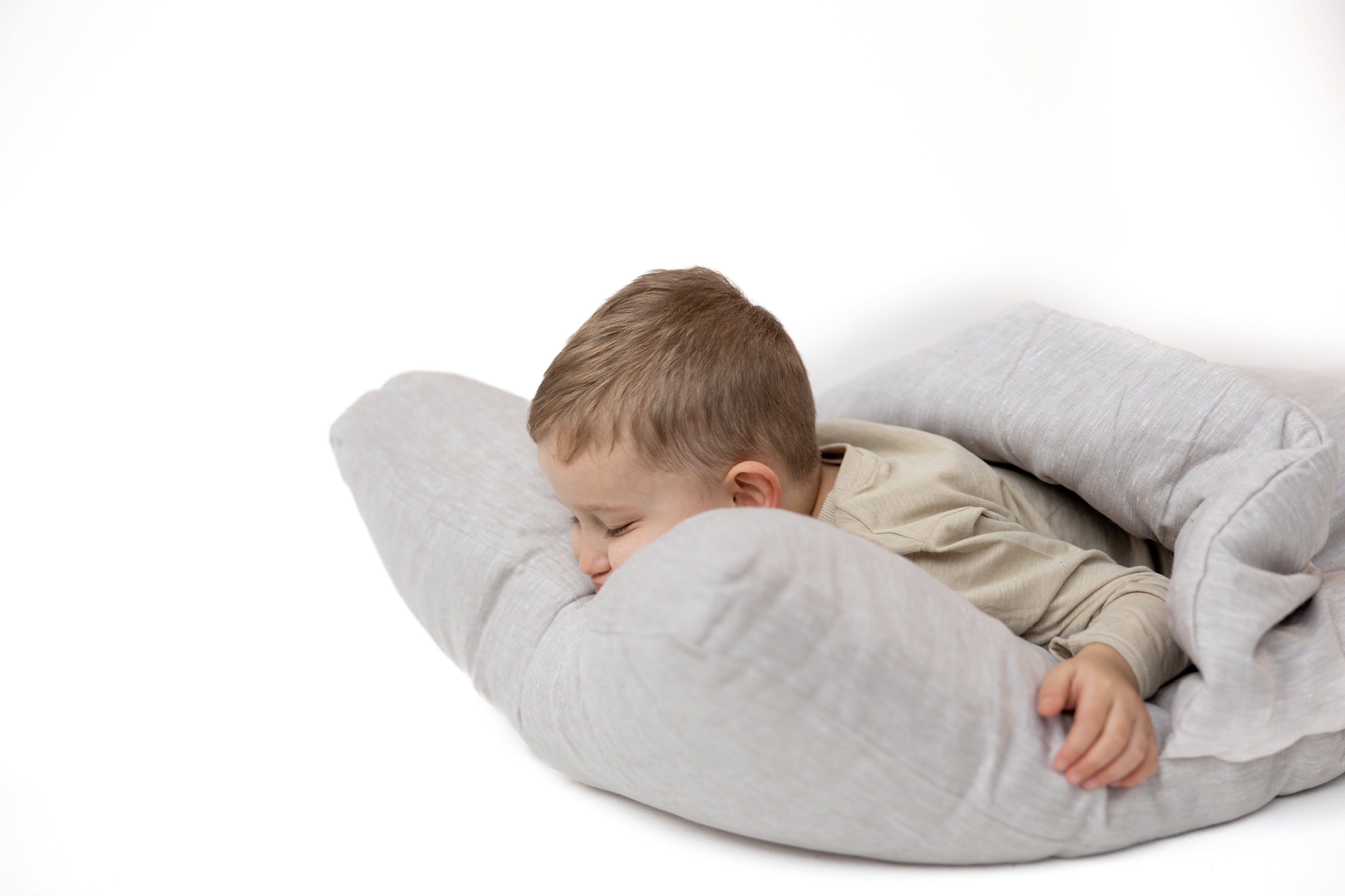 25"Wx52"L(64x132cm) Kids Hemp Linen Sleeping Bag with Mat, Pillow & Removable Cover/Kindergarten Nap/Preschool/Hemp Fiber Filling in Linen