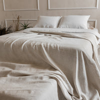 Natural Linen Bedspread, Undyed Linen Bed Couch Cover, Rustic bedding, Large bed throw, Heavy linen fabric, Full Queen King Coverlet Quilt