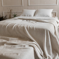 Natural Linen Bedspread, Undyed Linen Bed Couch Cover, Rustic bedding, Large bed throw, Heavy linen fabric, Full Queen King Coverlet Quilt