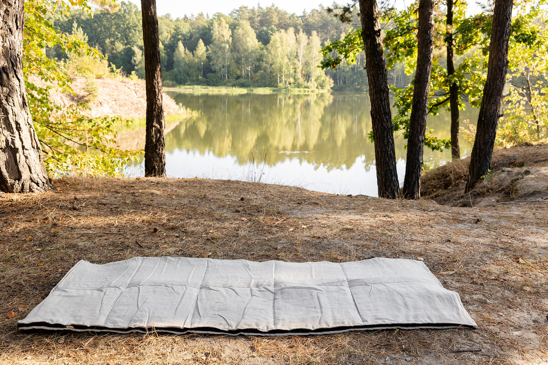 Organic HEMP Sleeping bag in linen fabric- organic hemp fiber filling + linen non-dyed fabric - blanket quilt, hand made