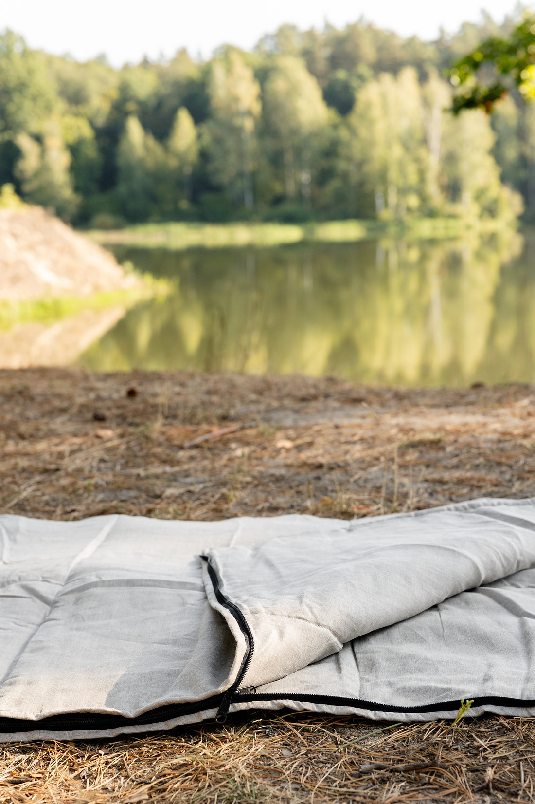Organic HEMP Sleeping bag in linen fabric- organic hemp fiber filling + linen non-dyed fabric - blanket quilt, hand made
