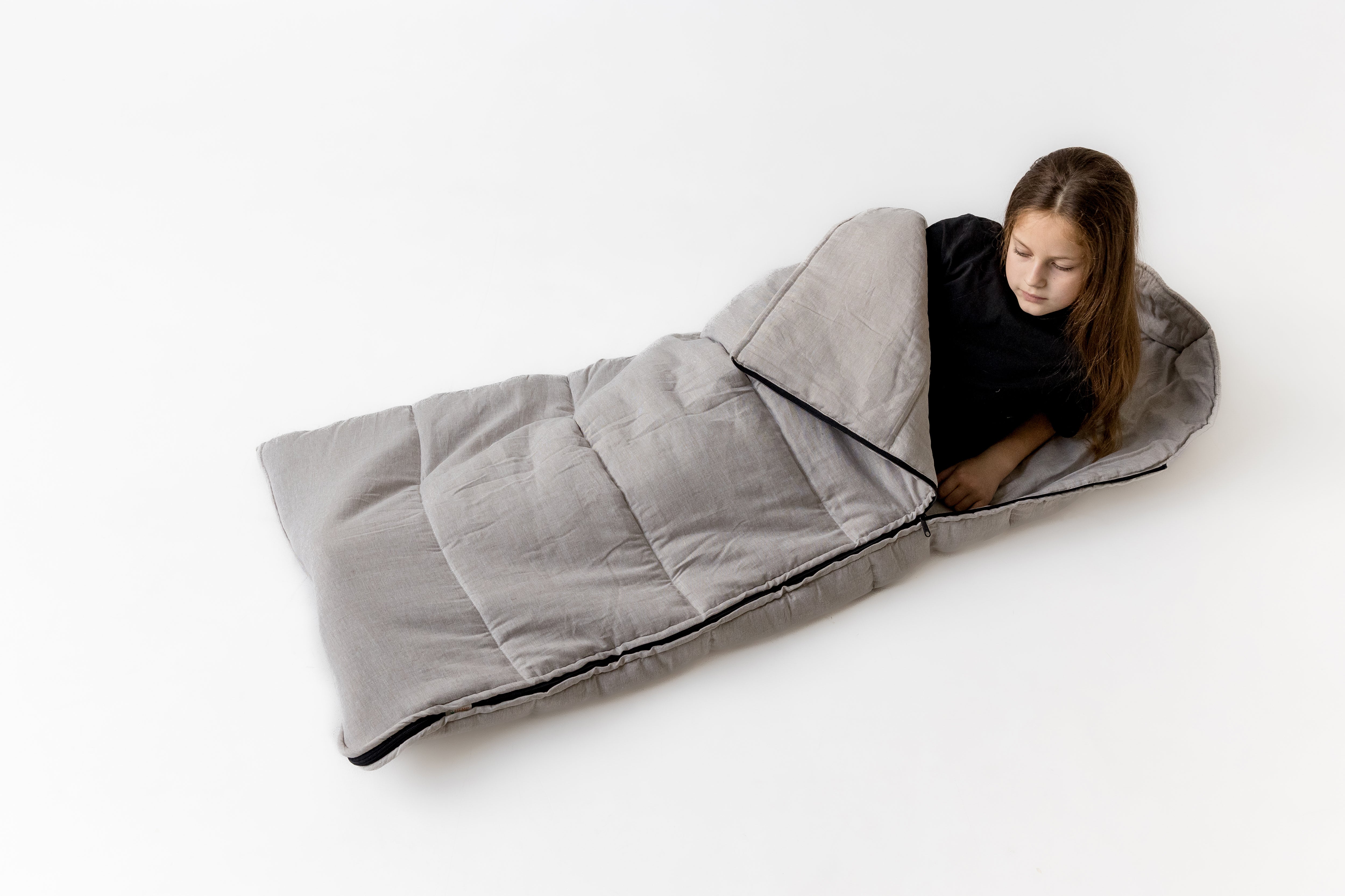 Natural Kids HEMP Linen Sleeping Bag with Hood School Nap mat for Kids, camping van sleeping bag organic hemp fiber filling