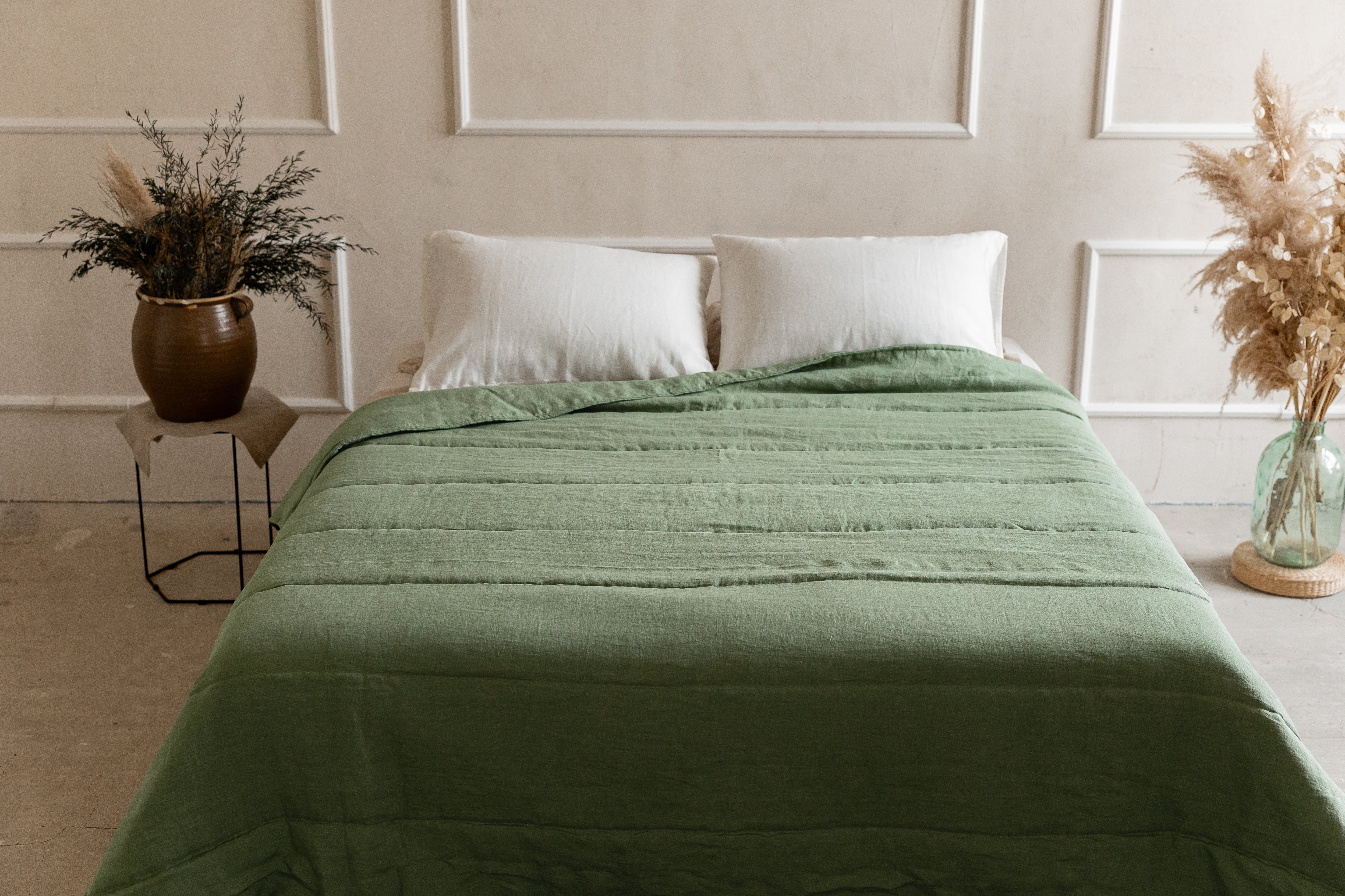 Natural Hemp Linen Blanket "light olive" quilt - linen fabric filled organic Hemp fiber - Full Twin Queen King Custom size