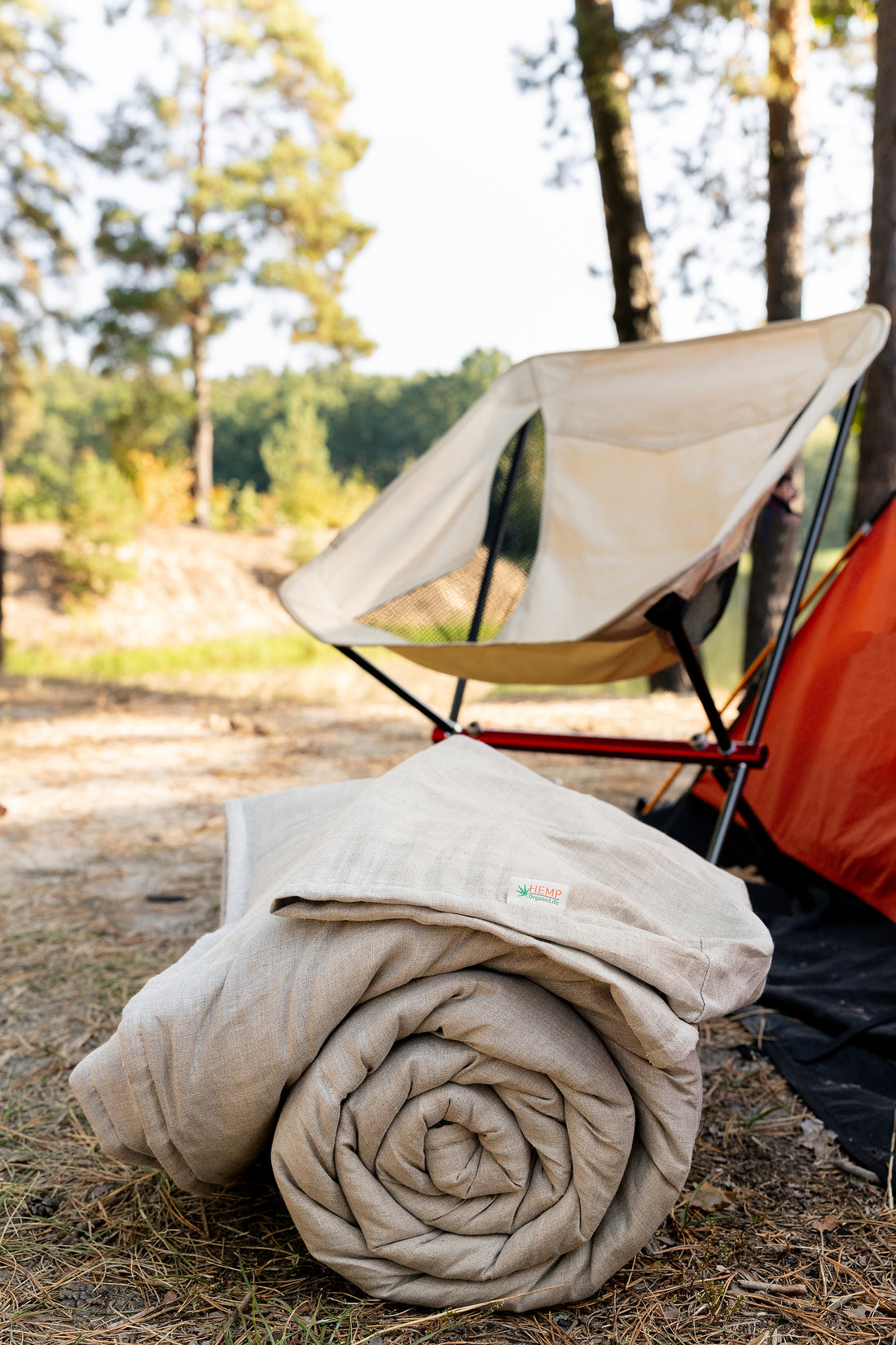 Organic HEMP Sleeping bag in linen fabric- organic hemp fiber filling + linen non-dyed fabric - blanket quilt, hand made