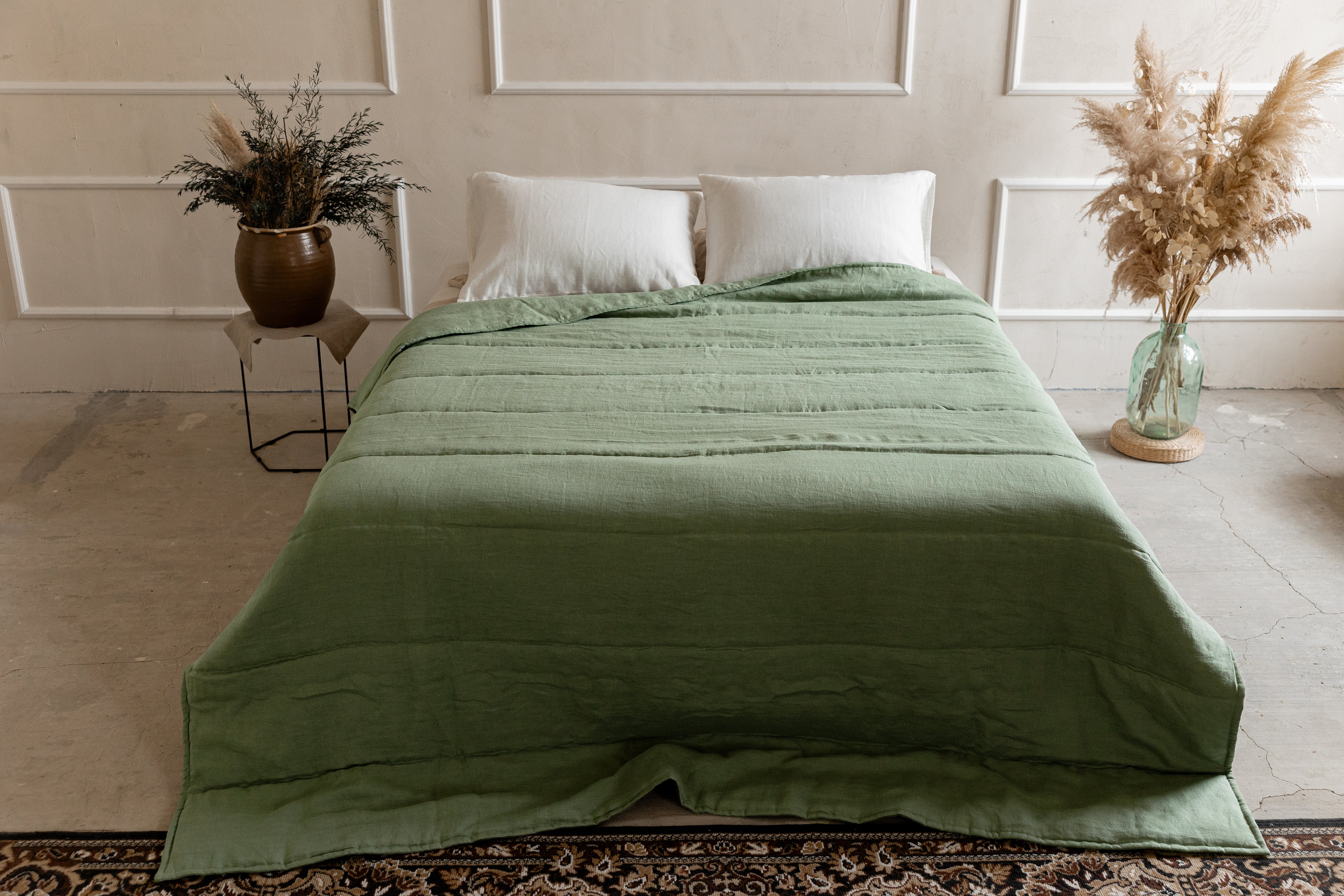 Natural Hemp Linen Blanket "light olive" quilt - linen fabric filled organic Hemp fiber - Full Twin Queen King Custom size