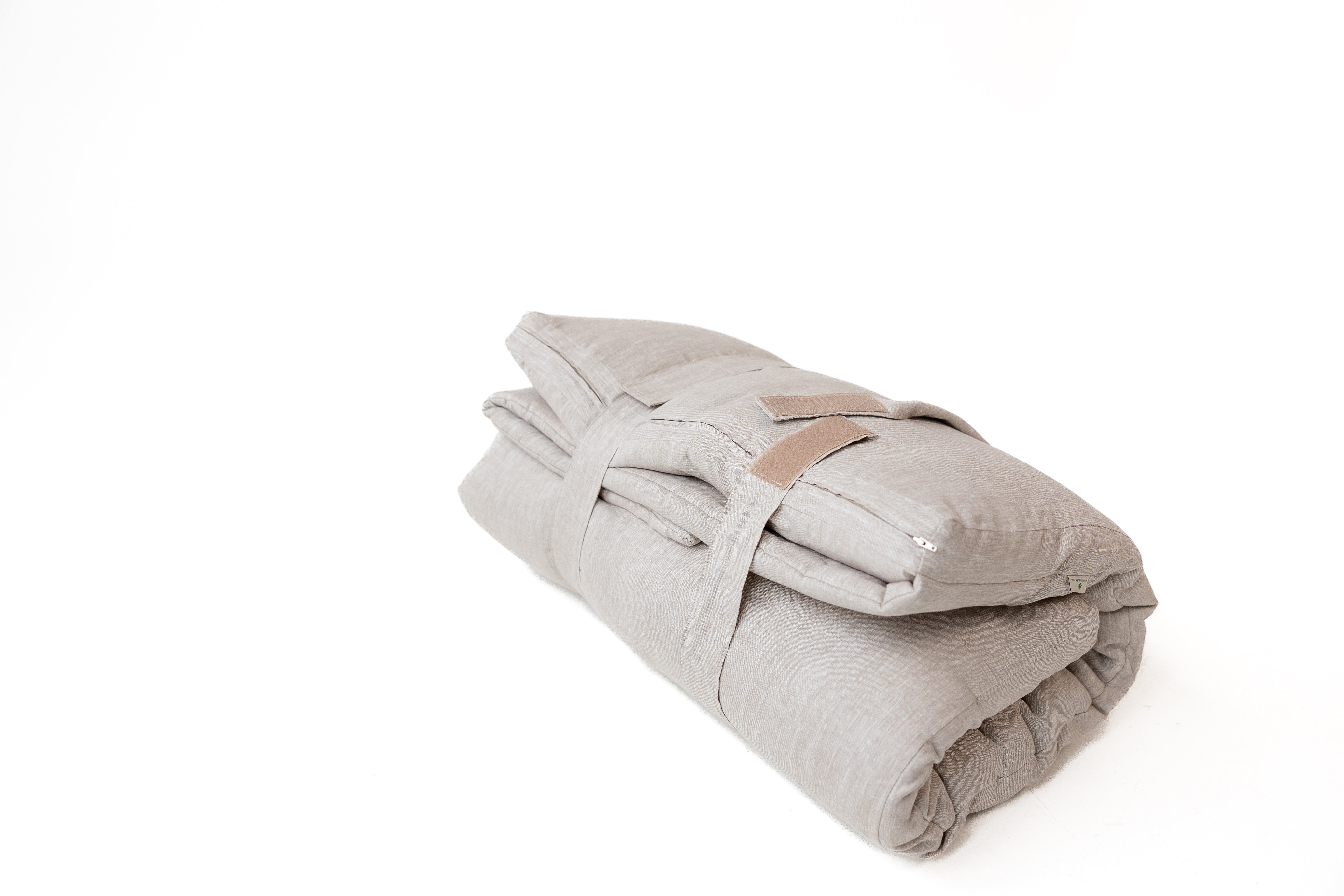 25"Wx52"L(64x132cm) Kids Hemp Linen Sleeping Bag with Mat, Pillow & Removable Cover/Kindergarten Nap/Preschool/Hemp Fiber Filling in Linen
