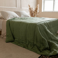 Natural Hemp Linen Blanket "light olive" quilt - linen fabric filled organic Hemp fiber - Full Twin Queen King Custom size