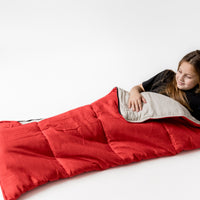 Red Kids natural HEMP Linen Sleeping Bag with Hood School Nap mat for Kids, camping van sleeping bag organic hemp fiber filling