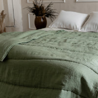 Natural Hemp Linen Blanket "light olive" quilt - linen fabric filled organic Hemp fiber - Full Twin Queen King Custom size