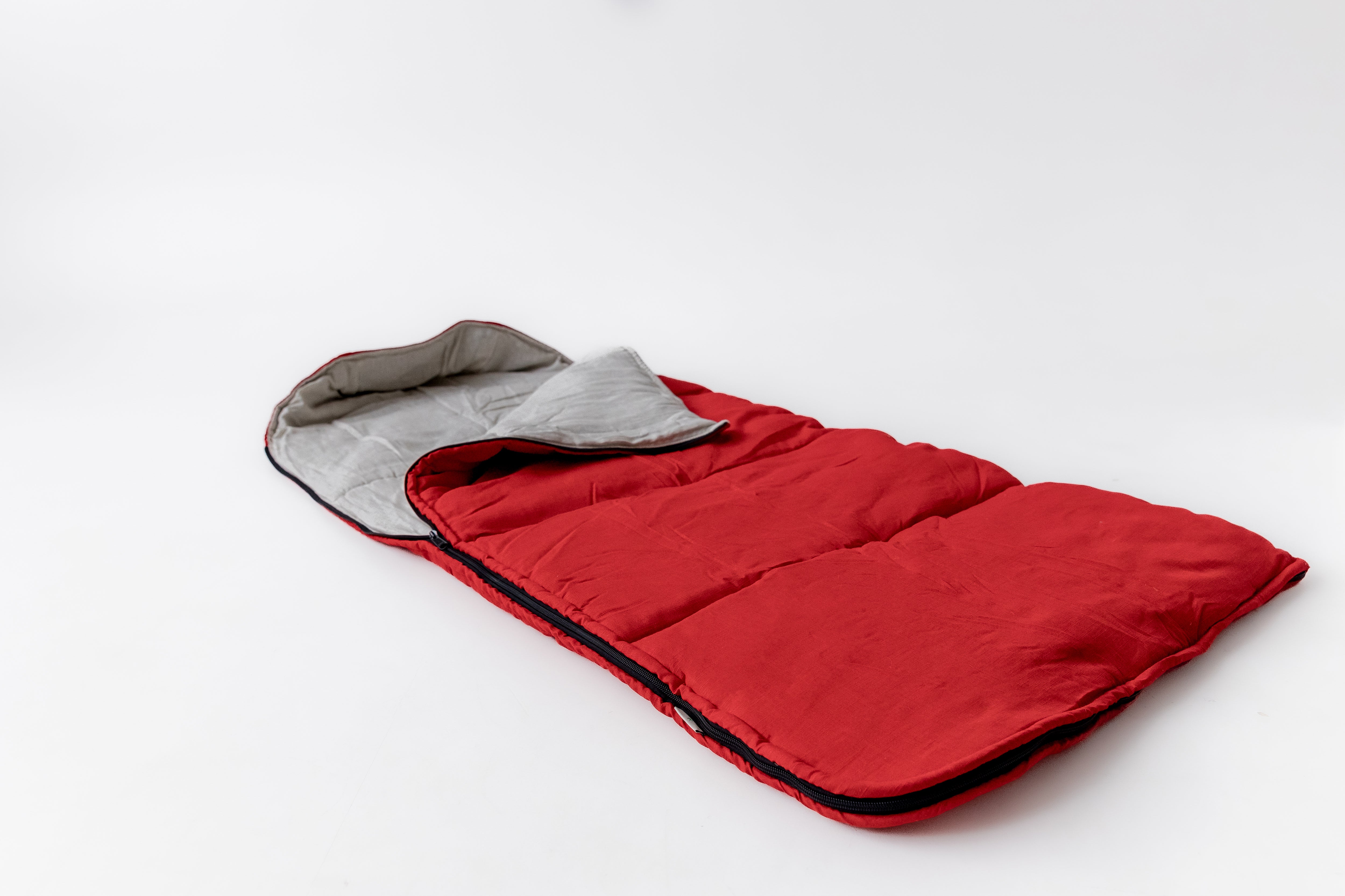 Red Kids natural HEMP Linen Sleeping Bag with Hood School Nap mat for Kids, camping van sleeping bag organic hemp fiber filling