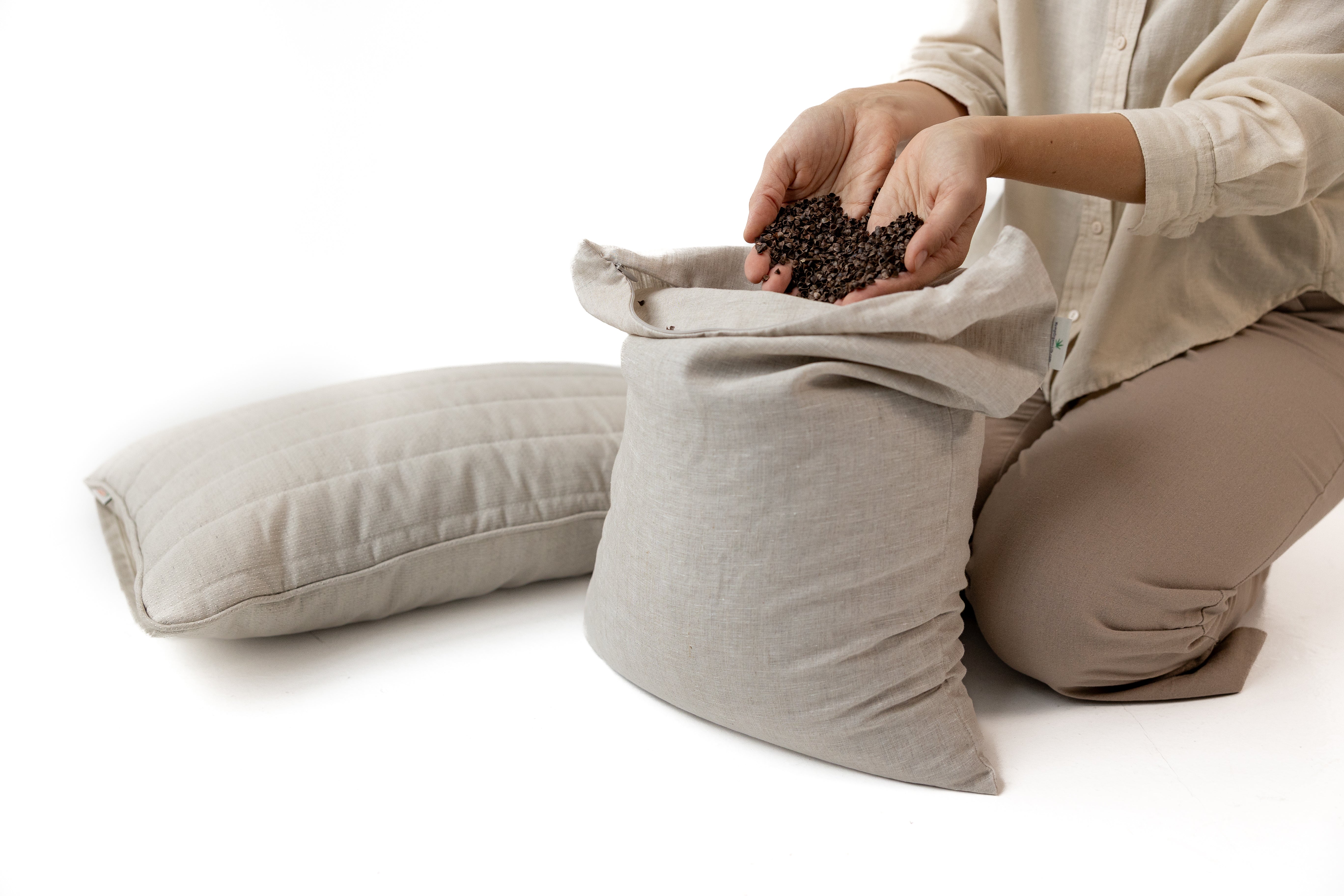 One Cover + Two Pillows Hemp quilted cover with Hemp filled pillow & Buckwheat hulls pillow Natural Choice for Conscious Sleep