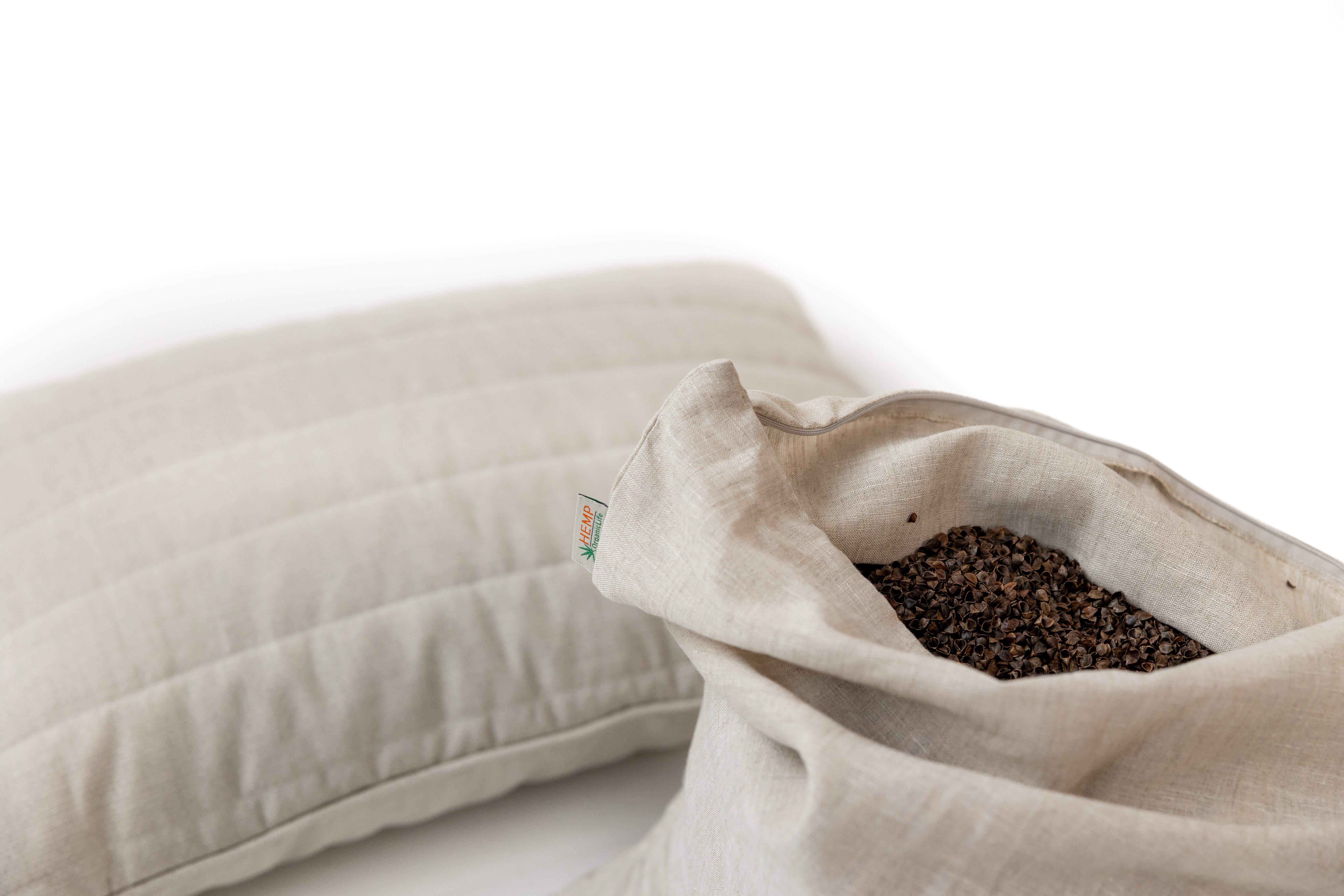 One Cover + Two Pillows Hemp quilted cover with Hemp filled pillow & Buckwheat hulls pillow Natural Choice for Conscious Sleep