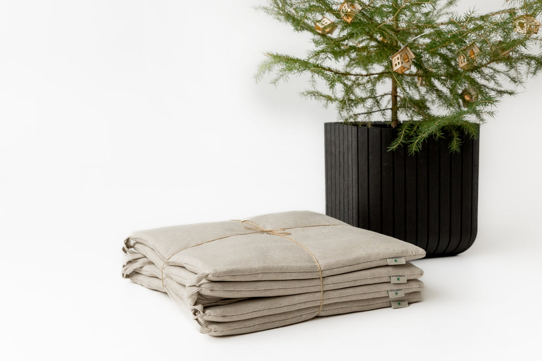 Set of 4 Natural Hemp Linen Seat Cushions for chair with Ties filled organic hemp fiber in Linen fabric Pillow Seat
