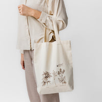 Tote Bag Canvas Bag "Hemp Organic Life" Natural Shopping Bag with print of plants Hemp Linen Buckwheat Hulls Shoulder Bags