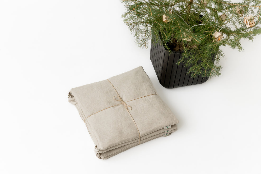 Set of 4 Natural Hemp Linen Seat Cushions for chair with Ties filled organic hemp fiber in Linen fabric Pillow Seat