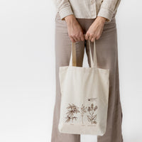 Tote Bag Canvas Bag "Hemp Organic Life" Natural Shopping Bag with print of plants Hemp Linen Buckwheat Hulls Shoulder Bags