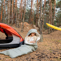 Sage Green Natural HEMP Linen Sleeping Bag with Hood Adult Organic Hemp Fiber Filling Hemp fabric inside Linen fabric outside hand made warm