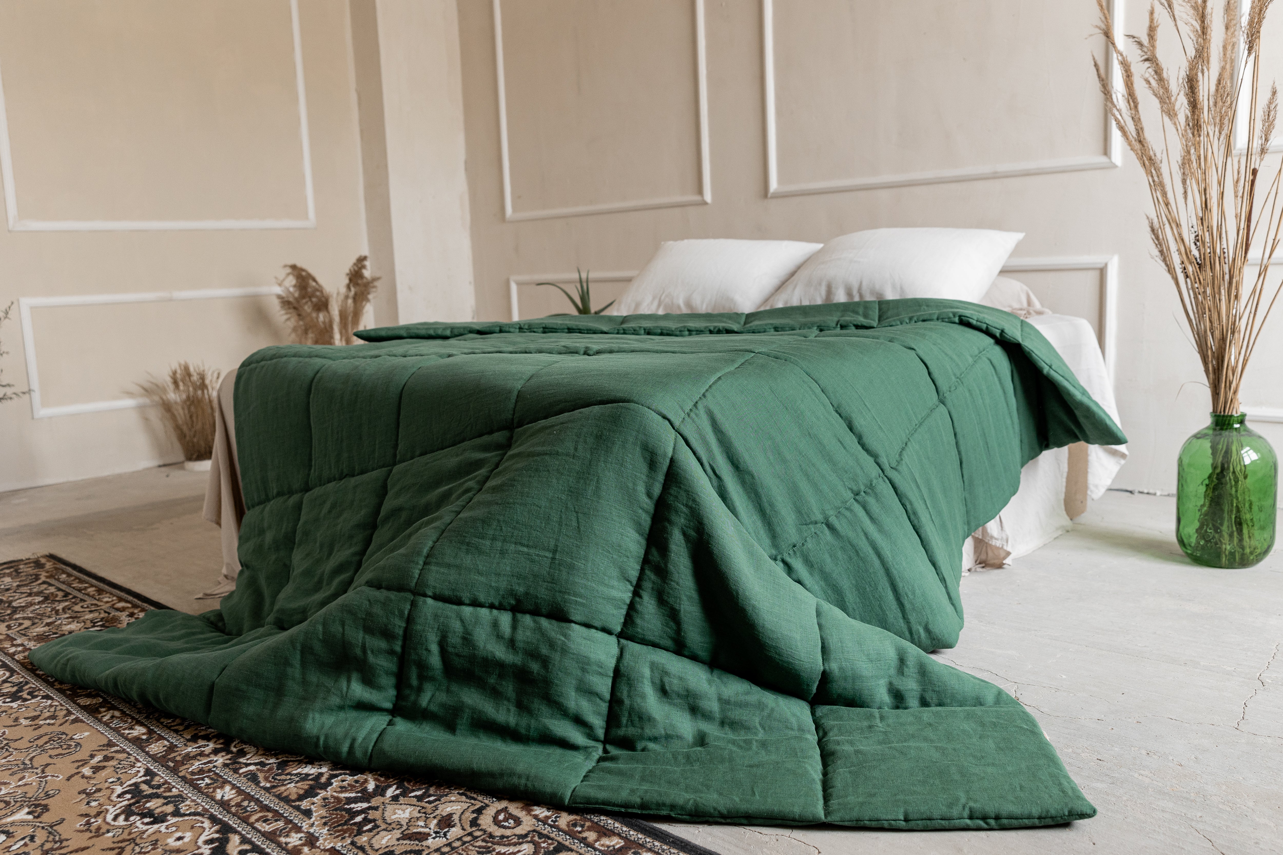 Thick Natural HEMP Linen Comforter Green Blanket Duvet Insert Hemp filler in natural linen fabric Full Twin Queen King Custom size