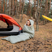 Sage Green Natural HEMP Linen Sleeping Bag with Hood Adult Organic Hemp Fiber Filling Hemp fabric inside Linen fabric outside hand made warm