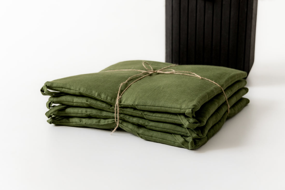Set of 4 Natural Hemp Linen Seat Cushions for chair with Ties filled organic hemp fiber in natural Linen fabric Pillow Seat Christmas Gift