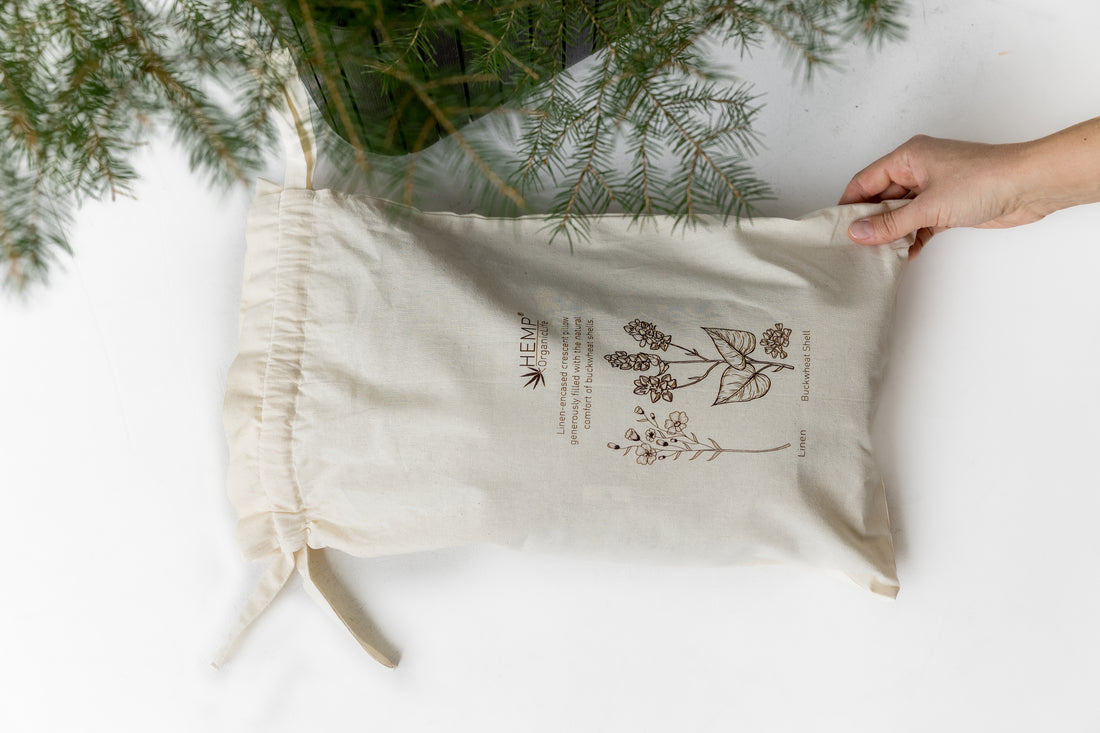 Linen-encased Crescent Pillow generously filled with the natural comfort of Buckwheat Shells + Gift Bag / meditation cushion Christmas gift