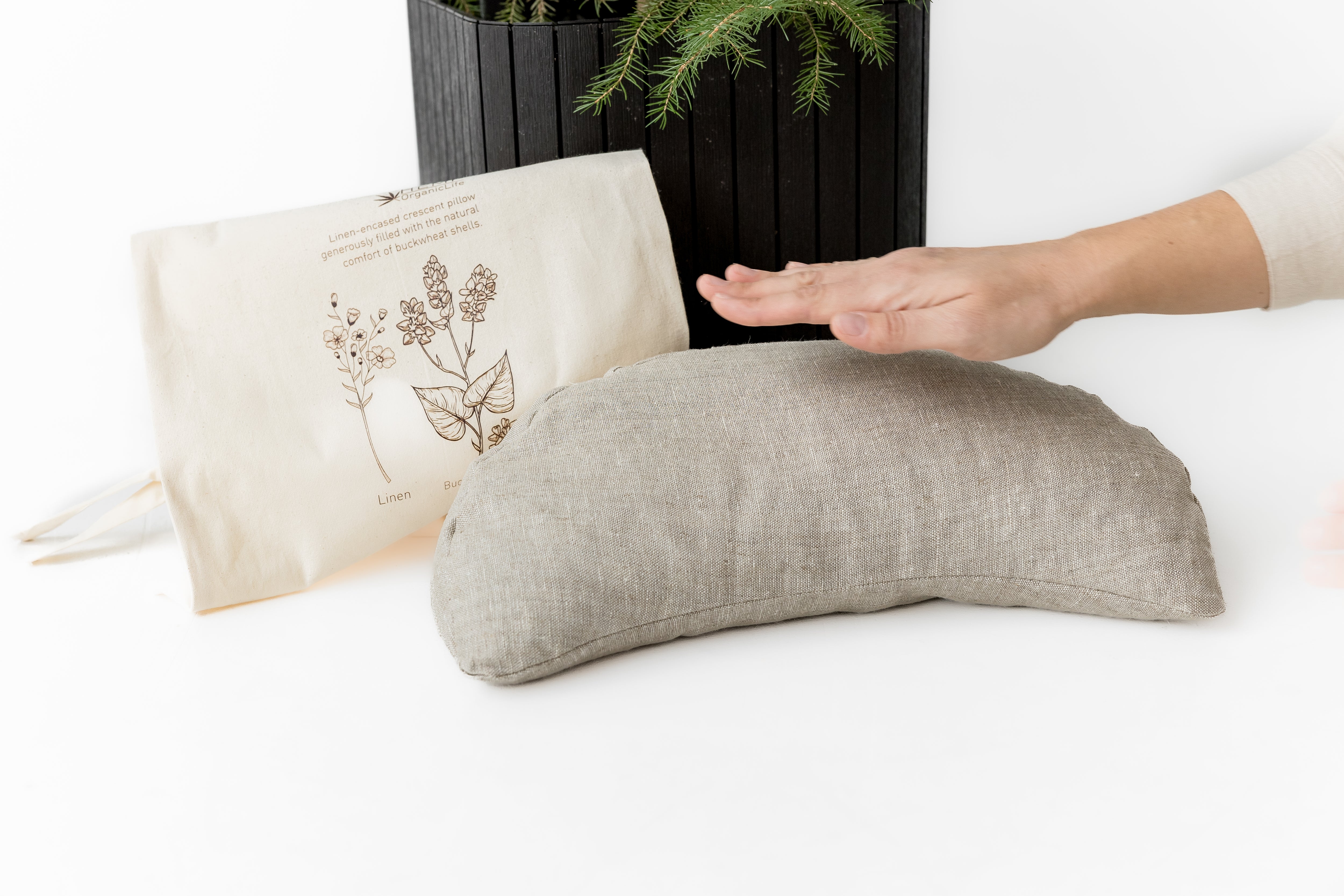 Linen-encased Crescent Pillow generously filled with the natural comfort of Buckwheat Shells + Gift Bag / meditation cushion Christmas gift