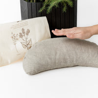 Linen-encased Crescent Pillow filled organic Buckwheat hulls + Gift Bag / meditation cushion