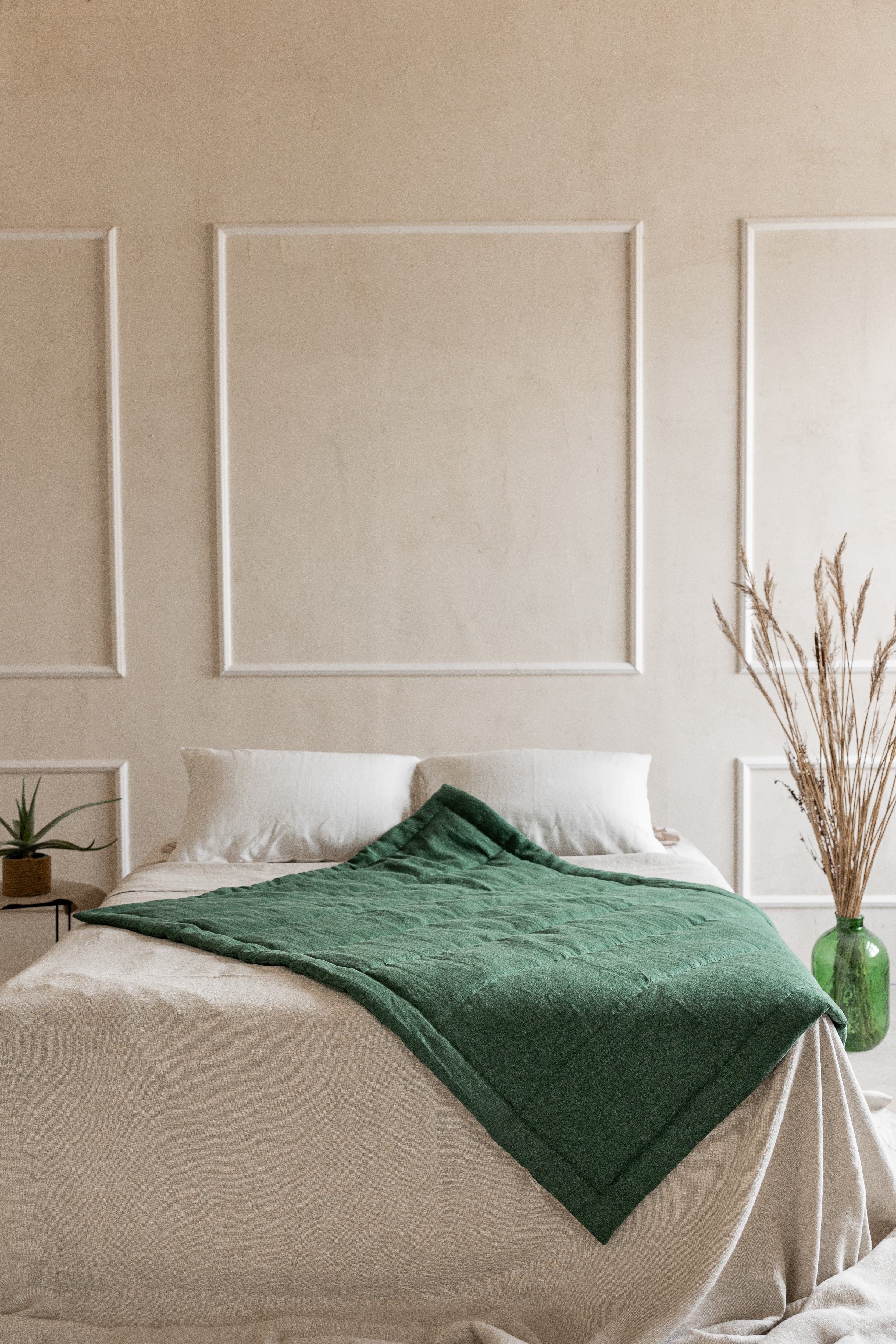 Green Hemp Linen Toddler Blanket filled Organic HEMP FIBER in linen fabric 47" x 64" (120x165 cm)