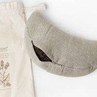 Linen-encased Crescent Pillow filled organic Buckwheat hulls + Gift Bag / meditation cushion