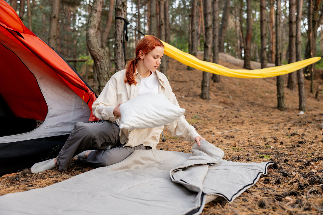 Organic HEMP Sleeping bag in linen fabric- organic hemp fiber filling + linen non-dyed fabric - blanket quilt, hand made