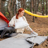 Organic HEMP Sleeping bag in linen fabric- organic hemp fiber filling + linen non-dyed fabric - blanket quilt, hand made