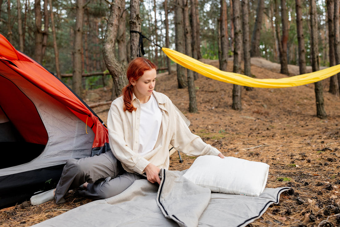 Organic HEMP Sleeping bag in linen fabric- organic hemp fiber filling + linen non-dyed fabric - blanket quilt, hand made