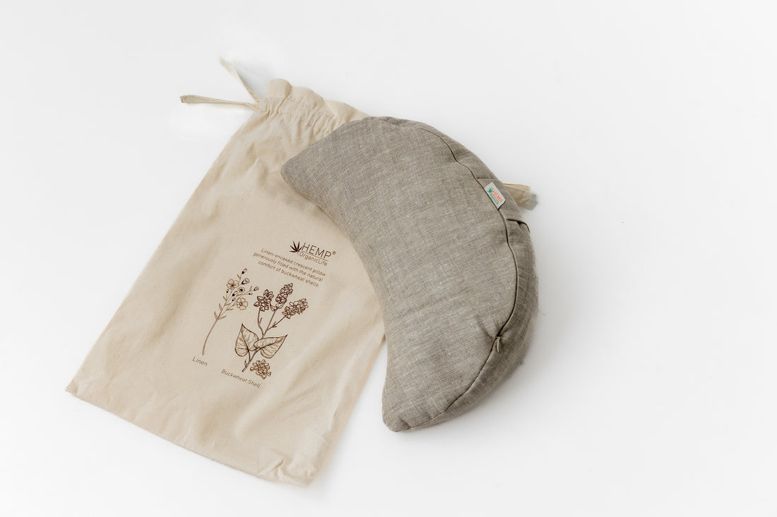 Linen-encased Crescent Pillow generously filled with the natural comfort of Buckwheat Shells + Gift Bag / meditation cushion Christmas gift