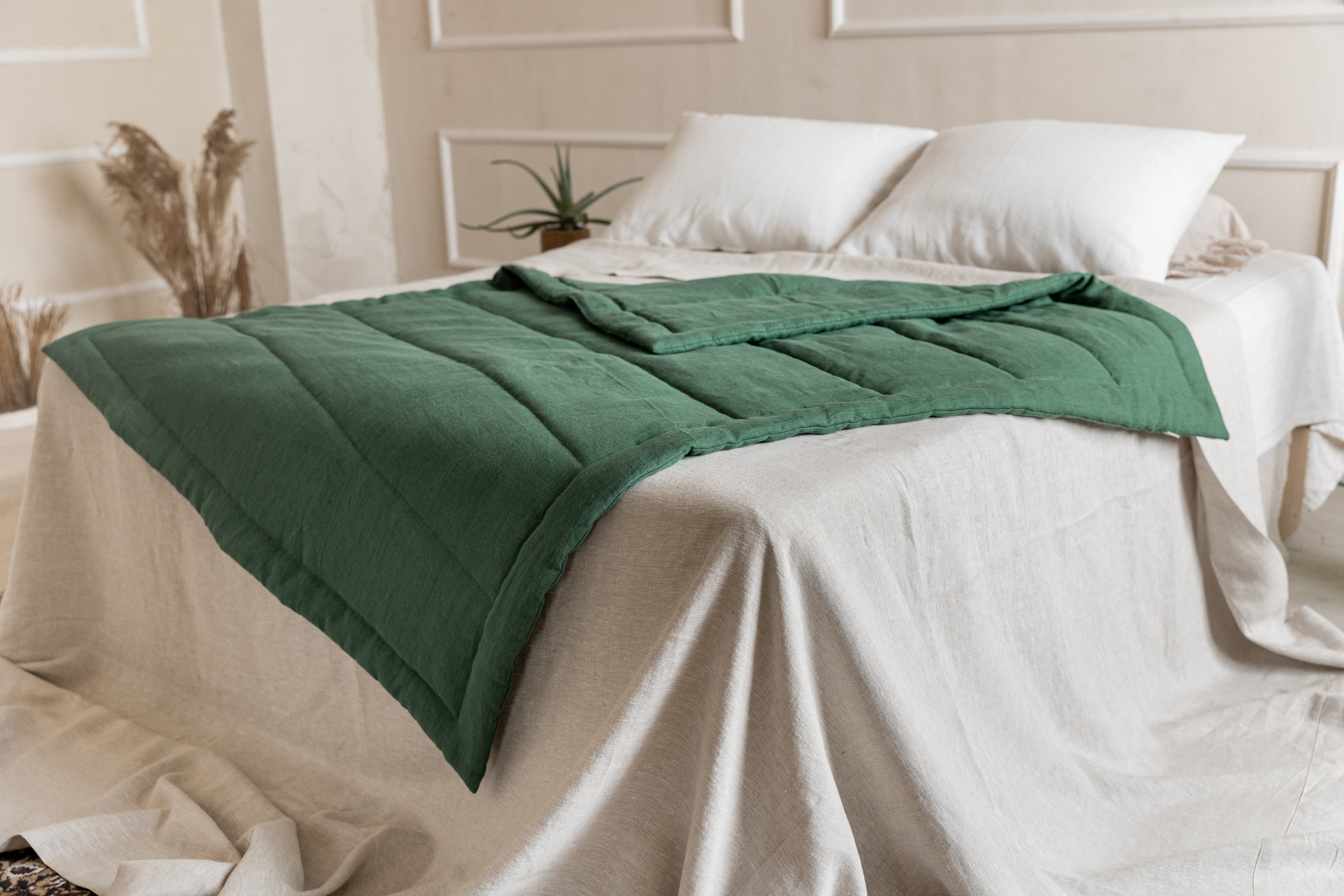 Green Hemp Linen Toddler Blanket filled Organic HEMP FIBER in linen fabric 47" x 64" (120x165 cm)