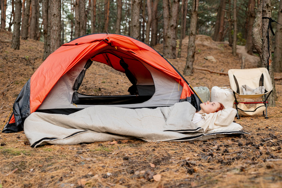 Organic HEMP Sleeping bag in linen fabric- organic hemp fiber filling + linen non-dyed fabric - blanket quilt, hand made