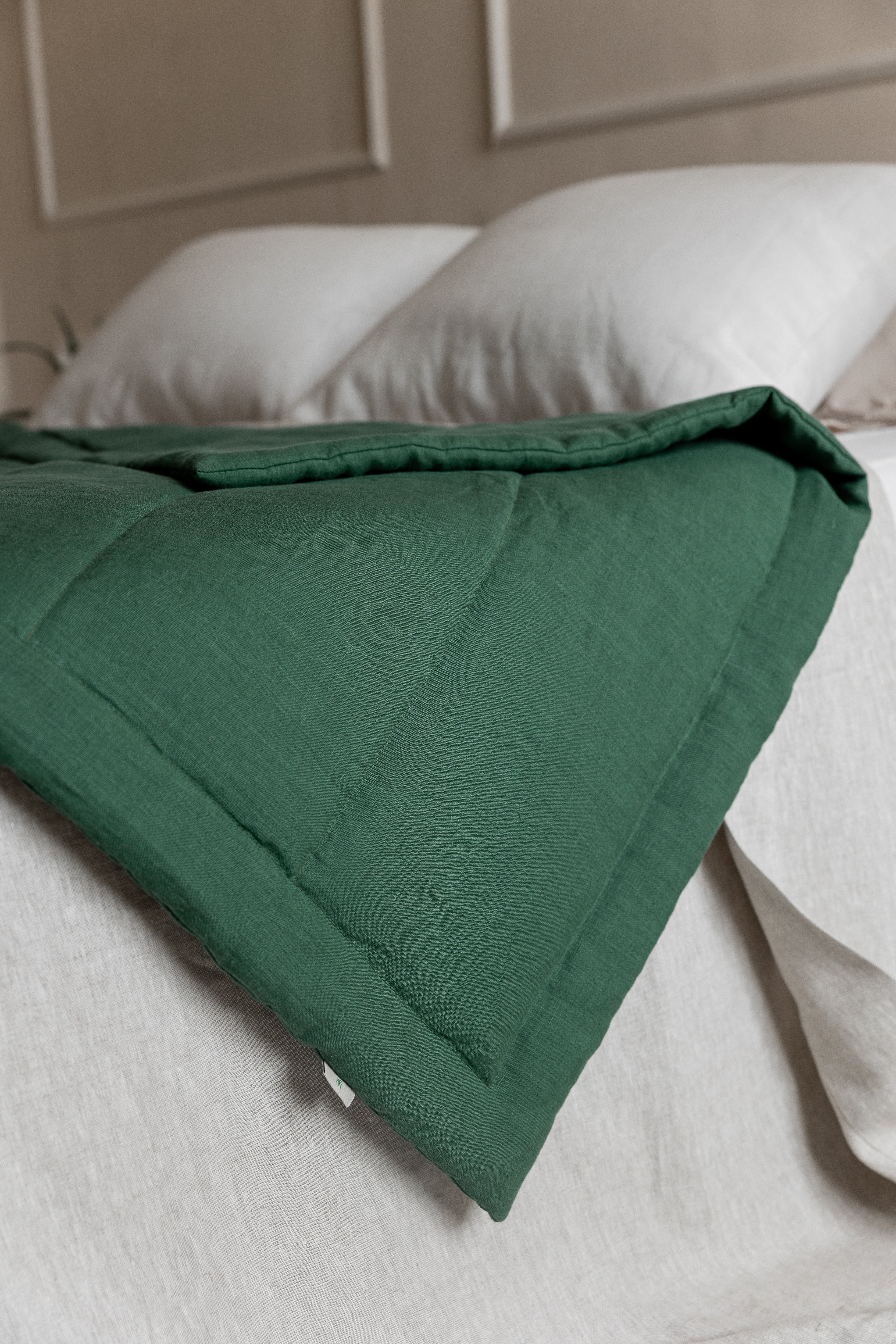 Green Hemp Linen Toddler Blanket filled Organic HEMP FIBER in linen fabric 47" x 64" (120x165 cm)