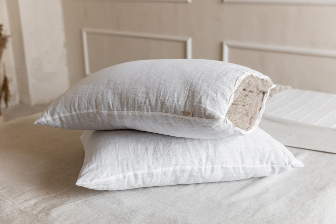 Hemp Pillow filled HEMP FIBER in white Linen fabric with zipper Regulation height/Hemp pillow/ Bed Pillow /Toddler pillow/ Eco friendly