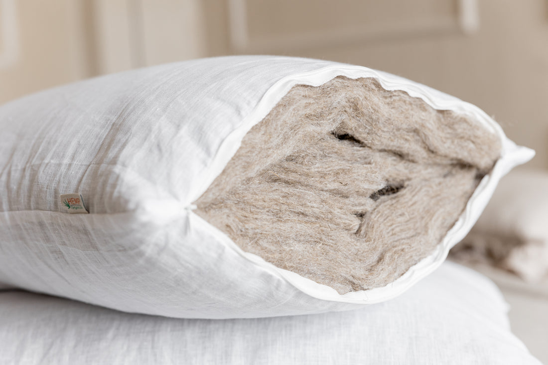 Hemp Pillow filled HEMP FIBER in white Linen fabric with zipper Regulation height/Hemp pillow/ Bed Pillow /Toddler pillow/ Eco friendly