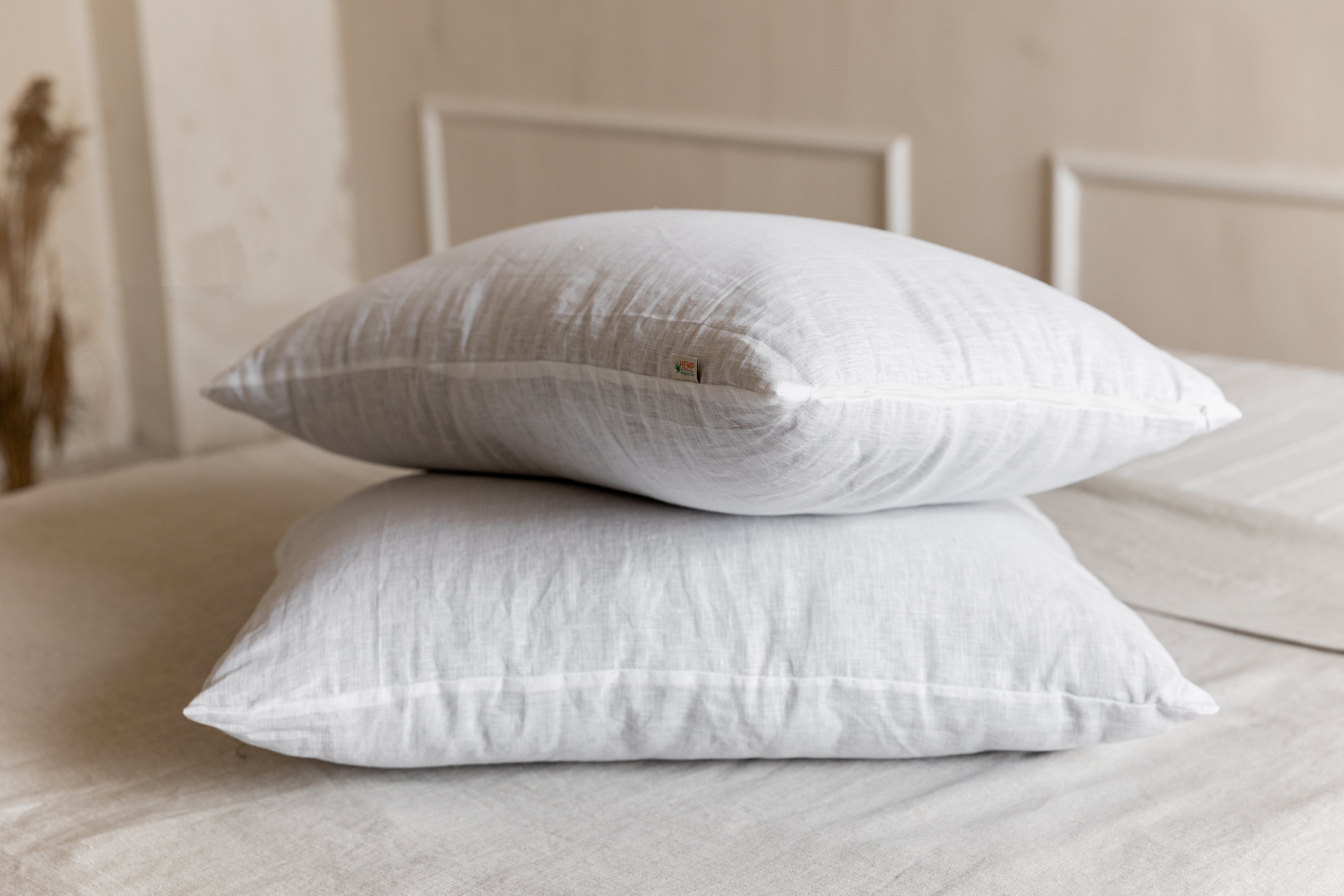Hemp Pillow filled HEMP FIBER in white Linen fabric with zipper Regulation height/Hemp pillow/ Bed Pillow /Toddler pillow/ Eco friendly