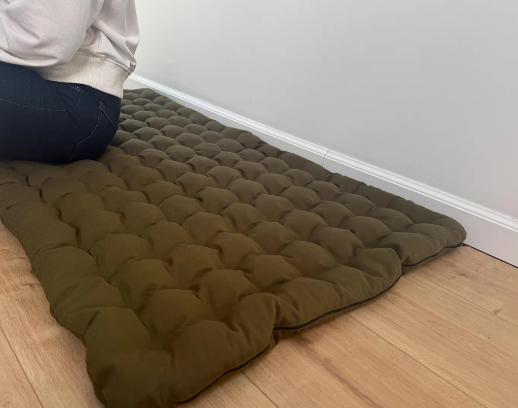 28"х51" (70x130cm) Natural Floor topper filled organic buckwheat hulls in Cotton fabric / Yoga Mat multi / Chamber Futon