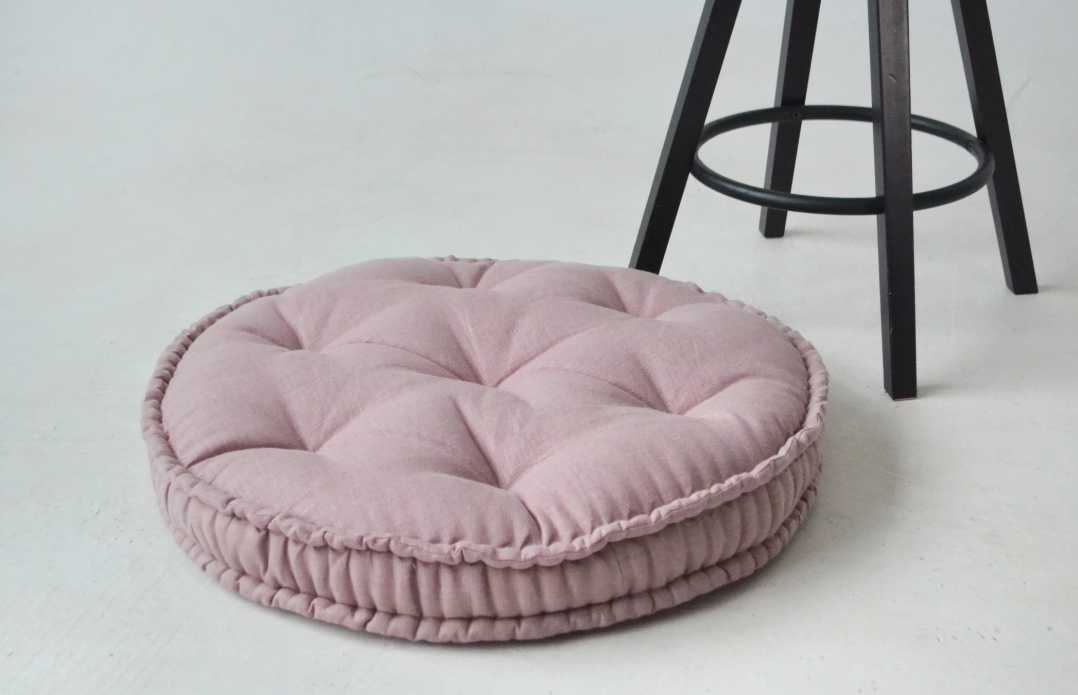 Special listing for C.: one D16" (40 cm) Round Hemp cushion with Hemp fiber in linen fabric with floral print