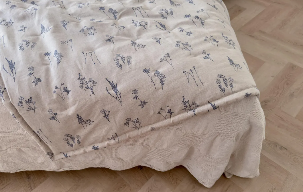 Natural Hemp Blanket in floral design natural linen fabric filled organic Hemp fiber filler Custom size Blanket