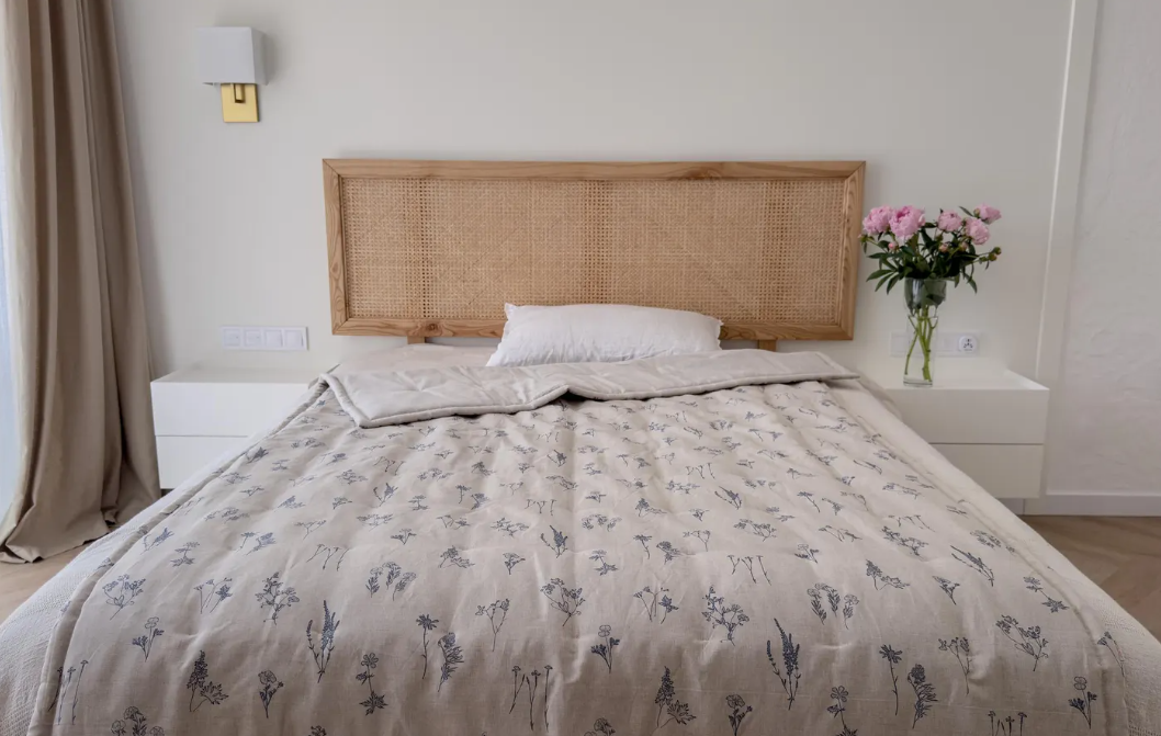 Natural Hemp Blanket in floral design natural linen fabric filled organic Hemp fiber filler Custom size Blanket