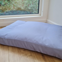 Special listing for Nicolette two 30in x 40in (75 x 100 cm) hemp pet beds with removable covers in moisture-repellent cotton in green and blue