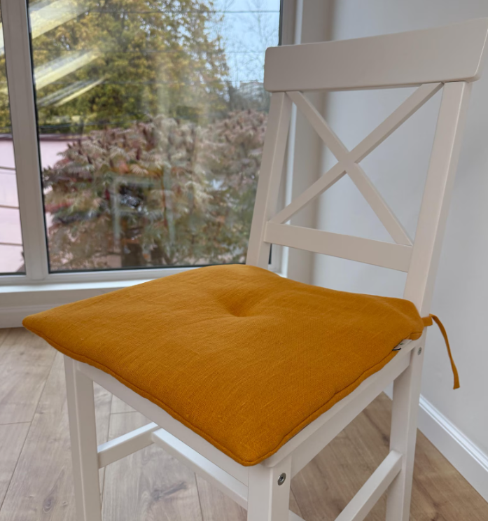 Hemp Linen seat cushion for chair with ties filled organic hemp fiber in natural linen fabric Chair Cushion Pillow seat