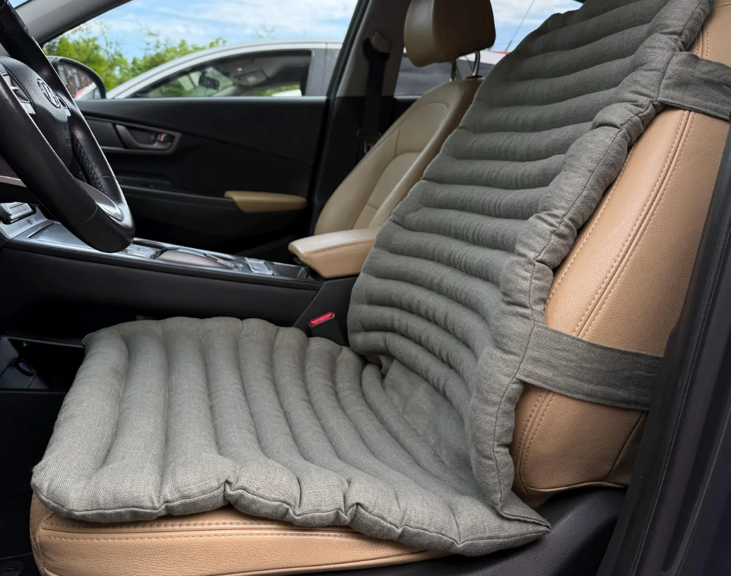 Linen Car Seat Cover "Fern" filled Organic Buckwheat Hulls in Linen 100% Fabric Car Cover Massage Organic Eco-friendly Hand Made