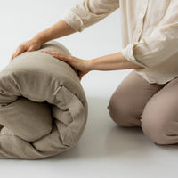 Hemp-filled Linen Shikibuton Mat organic Topper Futon with Hemp Fiber Filler inside in natural non-dyed Linen fabric 3” thickn Roll-up Bed