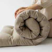 Hemp-filled Linen Shikibuton Mat organic Topper Futon with Hemp Fiber Filler inside in natural non-dyed Linen fabric 3” thickn Roll-up Bed