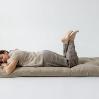Hemp-filled Linen Shikibuton Mat organic Topper Futon with Hemp Fiber Filler inside in natural non-dyed Linen fabric 3” thickn Roll-up Bed